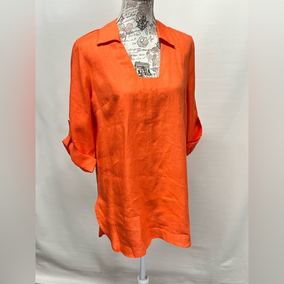 Soft Surroundings Orange 100% Linen Cuffed 3/4 Sleeve top size M - Picture 8 of 12